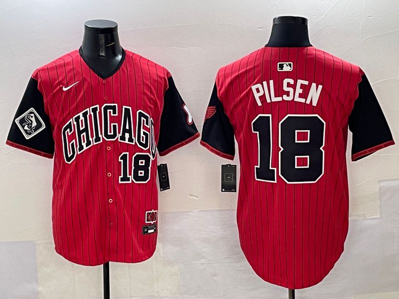 Men Chicago White Sox #18 Pilsen Red Stripe Joint Name Nike 2025 MLB Jersey style 34